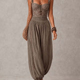 Grey Lace Bandeau Top and Pleated Cotton Harem Pants Ensemble