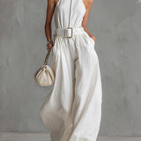 Stylish Sleeveless Wide-Leg Jumpsuit with Belt