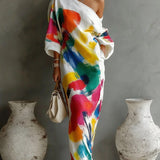 Mara - Asymmetrical Abstract Print Maxi Dress