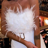 Stylish Off-Shoulder Sleeveless Slim Jumpsuit with Feather Accents
