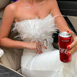 Stylish Off-Shoulder Sleeveless Slim Jumpsuit with Feather Accents