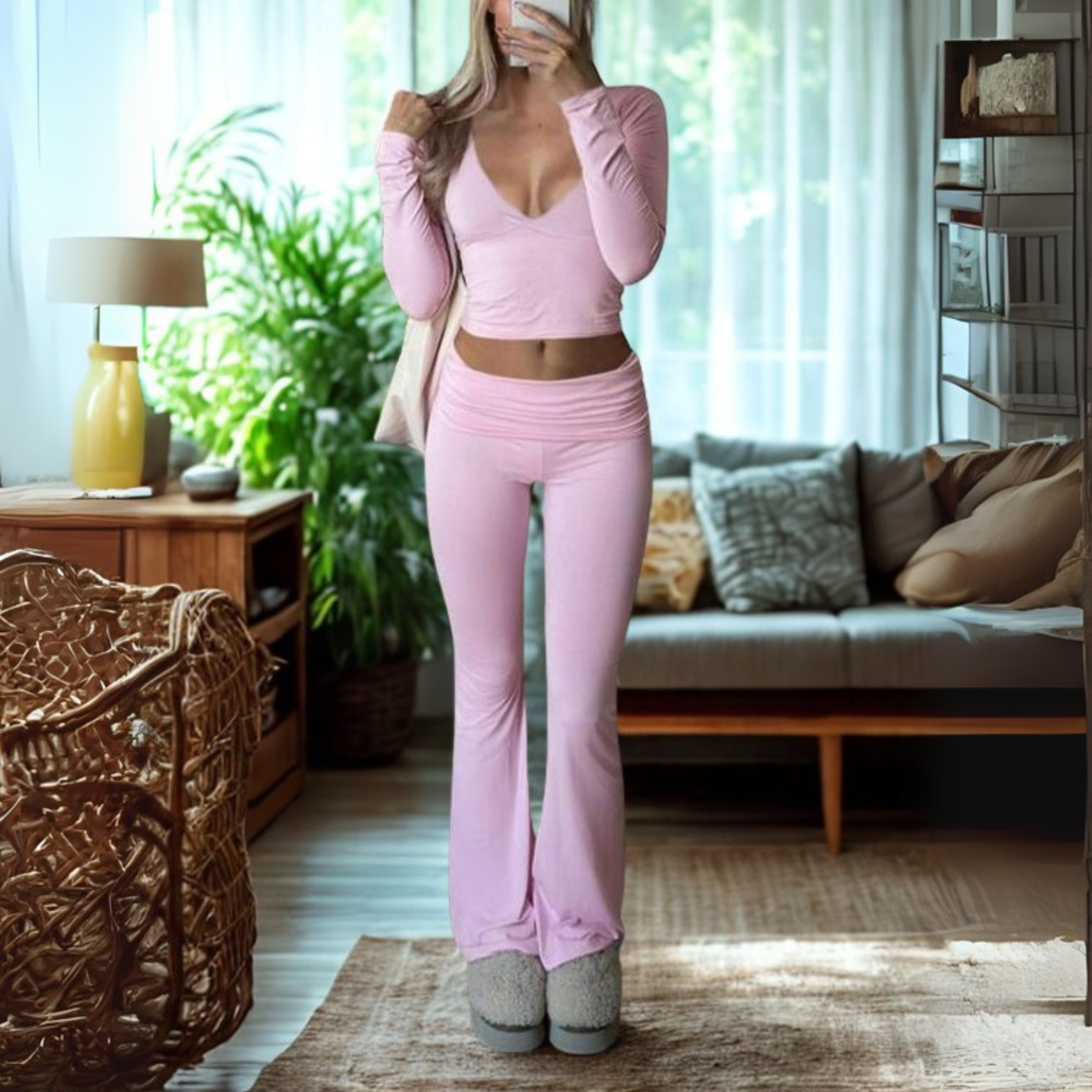 SINAT - Long Sleeve V-Neck Cropped Top