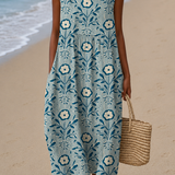 Catherine - Women's Loose-Fit Sleeveless Printed Midi Dress for the Beach