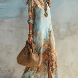 Floral Blue Chiffon Maxi Dress in Baroque Style