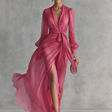 Estelle - Blush Chiffon V-Neck Dress