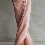 Alba - V-Neck Maxi Dress in Pink Linen