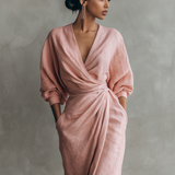 Alba - V-Neck Maxi Dress in Pink Linen