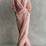 Alba - V-Neck Maxi Dress in Pink Linen