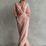 Alba - V-Neck Maxi Dress in Pink Linen