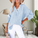 Brylin - Oversized Long Sleeve Blouse with Casual Button V-Neck