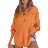 KATHRYN™ – Lightweight Casual Button V-Neck Tunic Blouse