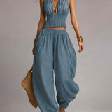 Danna - Halter Neck Top and Harem Pants Ensemble