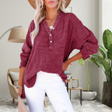 Brylin - Oversized Long Sleeve Blouse with Casual Button V-Neck