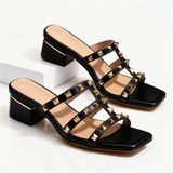 Oriana - Square-Toe Studded Leather Mules