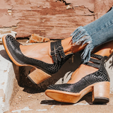 Elsa | Retro Leather Strap Heeled Sandals