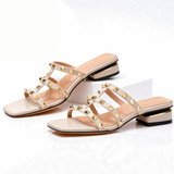 Oriana - Square-Toe Studded Leather Mules