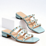 Oriana - Square-Toe Studded Leather Mules