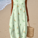 Genevieve - Women's Loose-Fitting Sleeveless Printed Midi Beach Dress