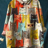 Graceful Cat Art Print Blouse