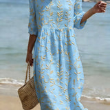 Natalie | Floral Print Round Neck Midi Dress