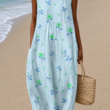 Hailey - Women's Loose-Fit Sleeveless Printed Midi Beach Dress