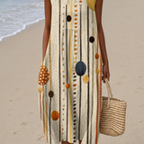 Hazel - Women's Casual Midi Dress with Sleeveless Print Design