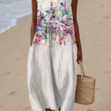 Penelope - Women's Casual Midi Dress with Sleeveless Print Design