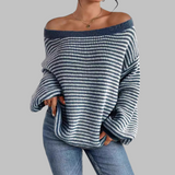 SURI™ - Striped Long Sleeve Sweater with Drop Shoulders
