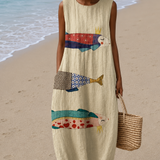 Addison - Women's Loose-Fit Sleeveless Printed Midi Beach Dress
