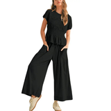 CHARLENET - 2-Piece Smocked Top with Wide Leg Pants