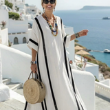 Elvienne - Striped Maxi Dress with Two-Tone Design