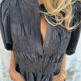 Eliza - Pleated Button-Down Blouse