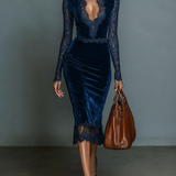Freya - Navy Velvet V-Neck Midi Gown