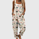 Amber – Vintage - Jumpsuit Inspired Overall with Soft Chickens and Floral Design