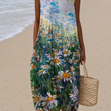 Kennedy - Women's Loose-Fit Sleeveless Printed Midi Dress for the Beach