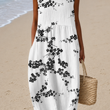 Layla - Women's Loose-Fit Sleeveless Printed Midi Dress for the Beach