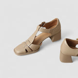 Elyxiana | T-Strap Block Heels for Orthopedic Support
