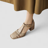 Elyxiana | T-Strap Block Heels for Orthopedic Support