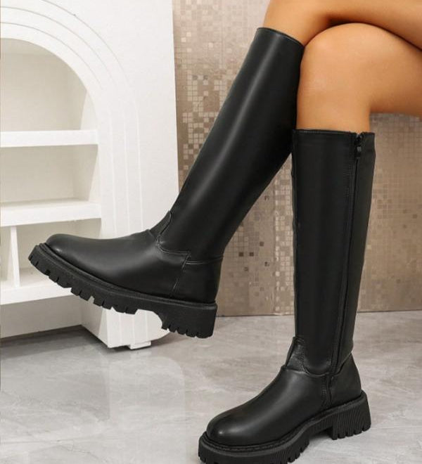 MINDAT Women's Knee-High Motorcycle Boots