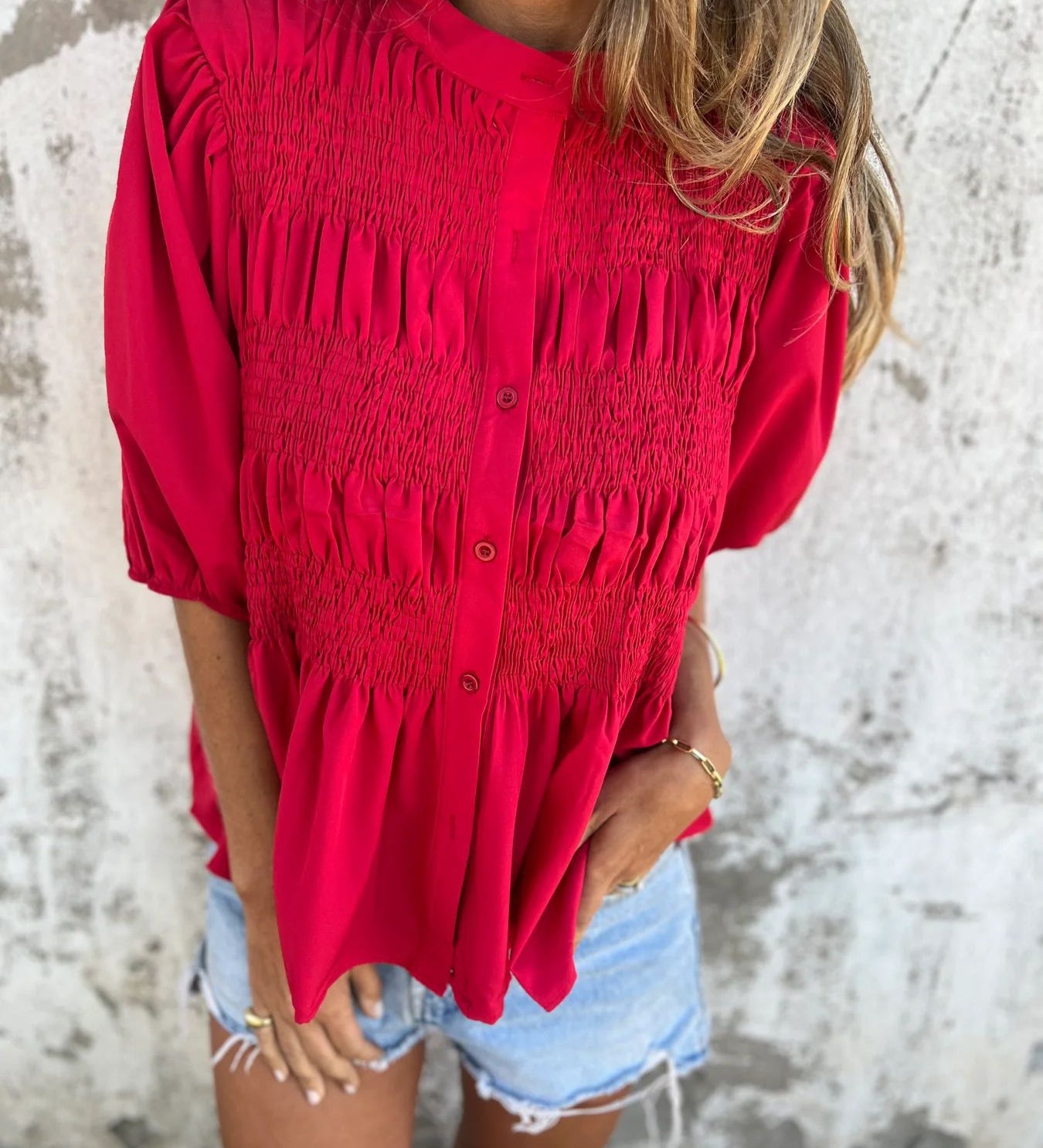 Eliza - Pleated Button-Down Top