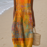 Leah - Women's Casual Midi Dress with Sleeveless Print Design