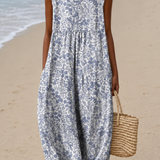Leah - Women's Loose-Fit Sleeveless Printed Midi Dress for the Beach