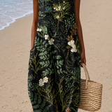 Naomi - Women's Loose-Fit Sleeveless Printed Midi Dress for the Beach