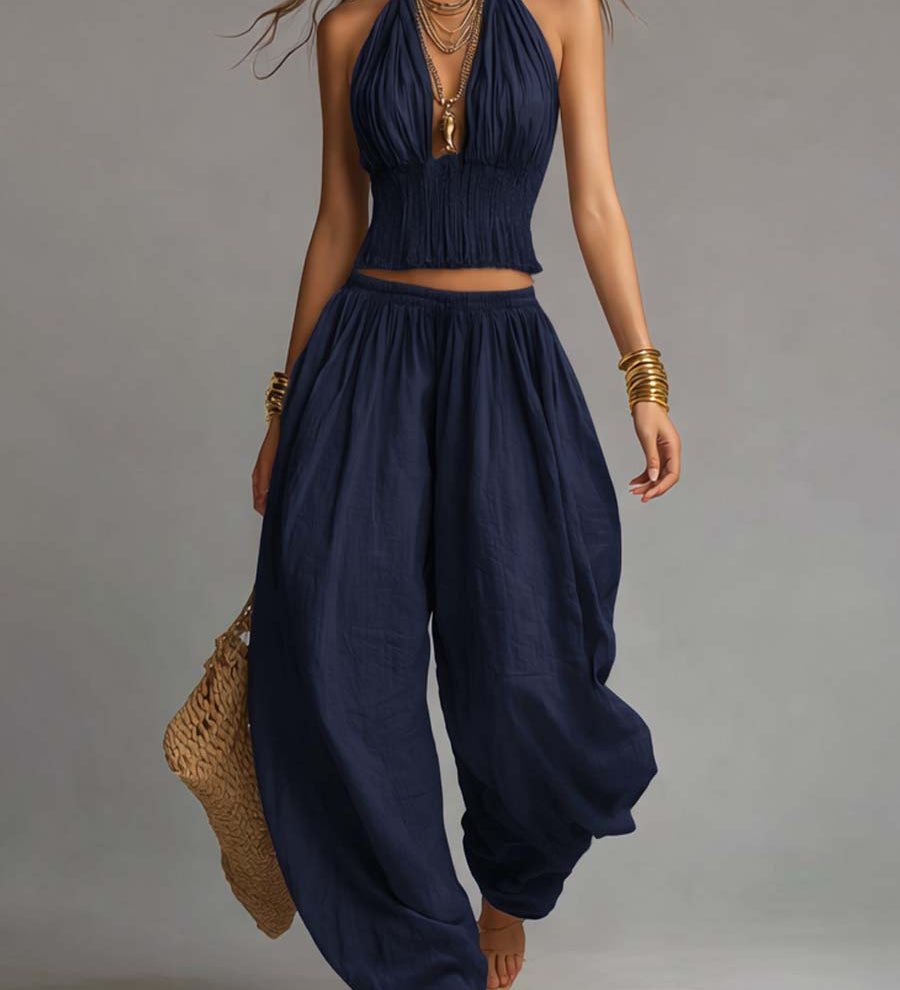 Danna - Halter Neck Top and Harem Pants Ensemble