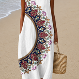 Paige - Women's Loose-Fit Sleeveless Printed Midi Dress for the Beach