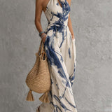 Sabryna - Halter Jumpsuit with Ink Print Design