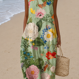 Piper - Women's Loose-Fit Sleeveless Printed Midi Dress for the Beach