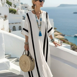 Elvienne - Striped Maxi Dress with Two-Tone Design