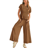 CHARLENET - 2-Piece Smocked Top with Wide Leg Pants