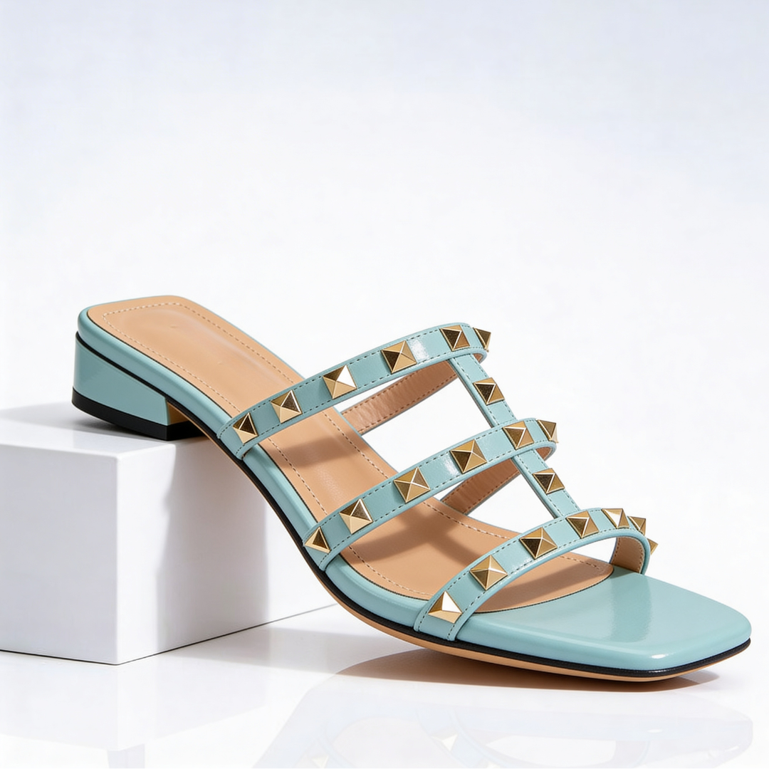 Oriana - Square Toe Studded Leather Mules